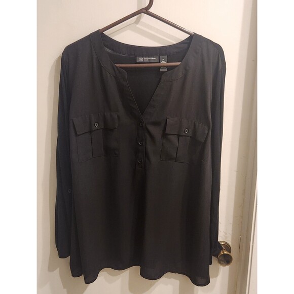 INC International Concepts Size 3X Black Pop Over,2 Front Pockets,Cap Sleeve Top - Picture 1 of 8